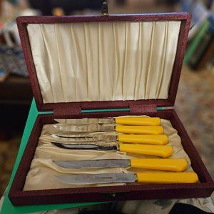 Vintage Peeredge Knives Lot Of 6 Steak Forever Sharp Bakelite Handle MCM